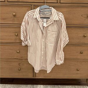 LOFT White Shirt with Rust-Orange Stripes